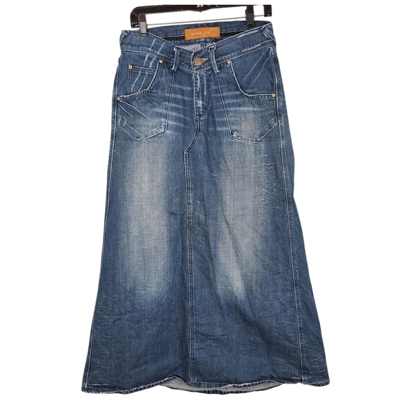 Levi's Dresses & Skirts - Vintage Orange Label Levis Medium Blue Wash Distressed Denim Maxi Skirt 7